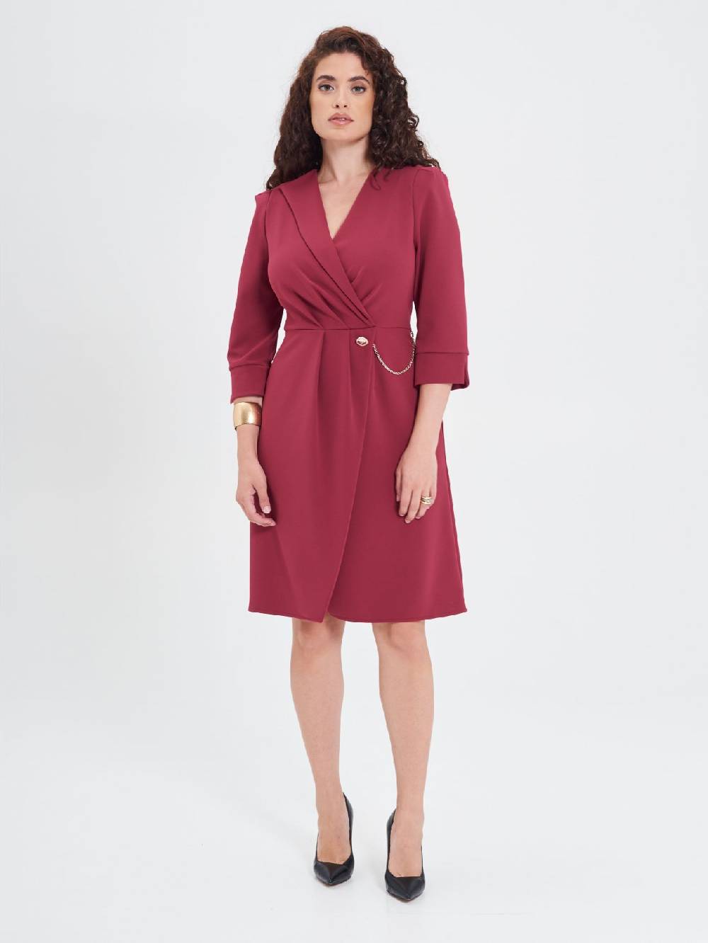 Rinascimento Abito Wrap Curvy Bordeaux Nuovo