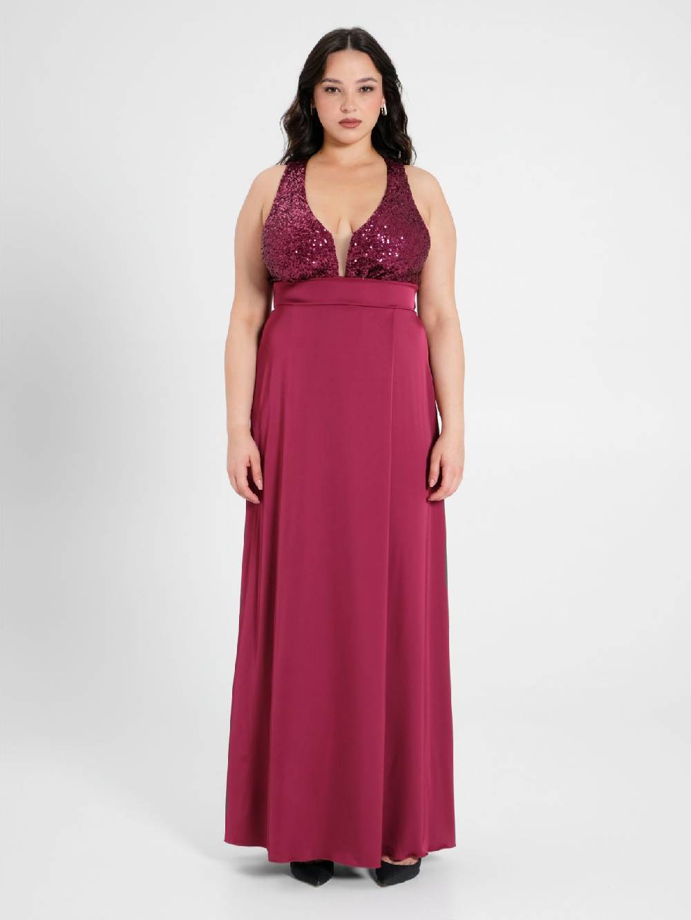 Rinascimento Abito Curvy Paillettes e Raso Consegna Veloce