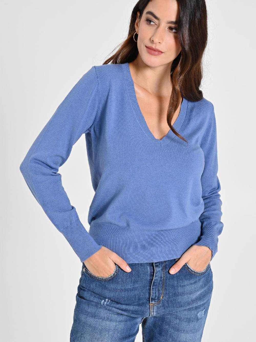 Rinascimento Maglia con Scollo a "V" Blu Avio Ecotec® Vendita Calda