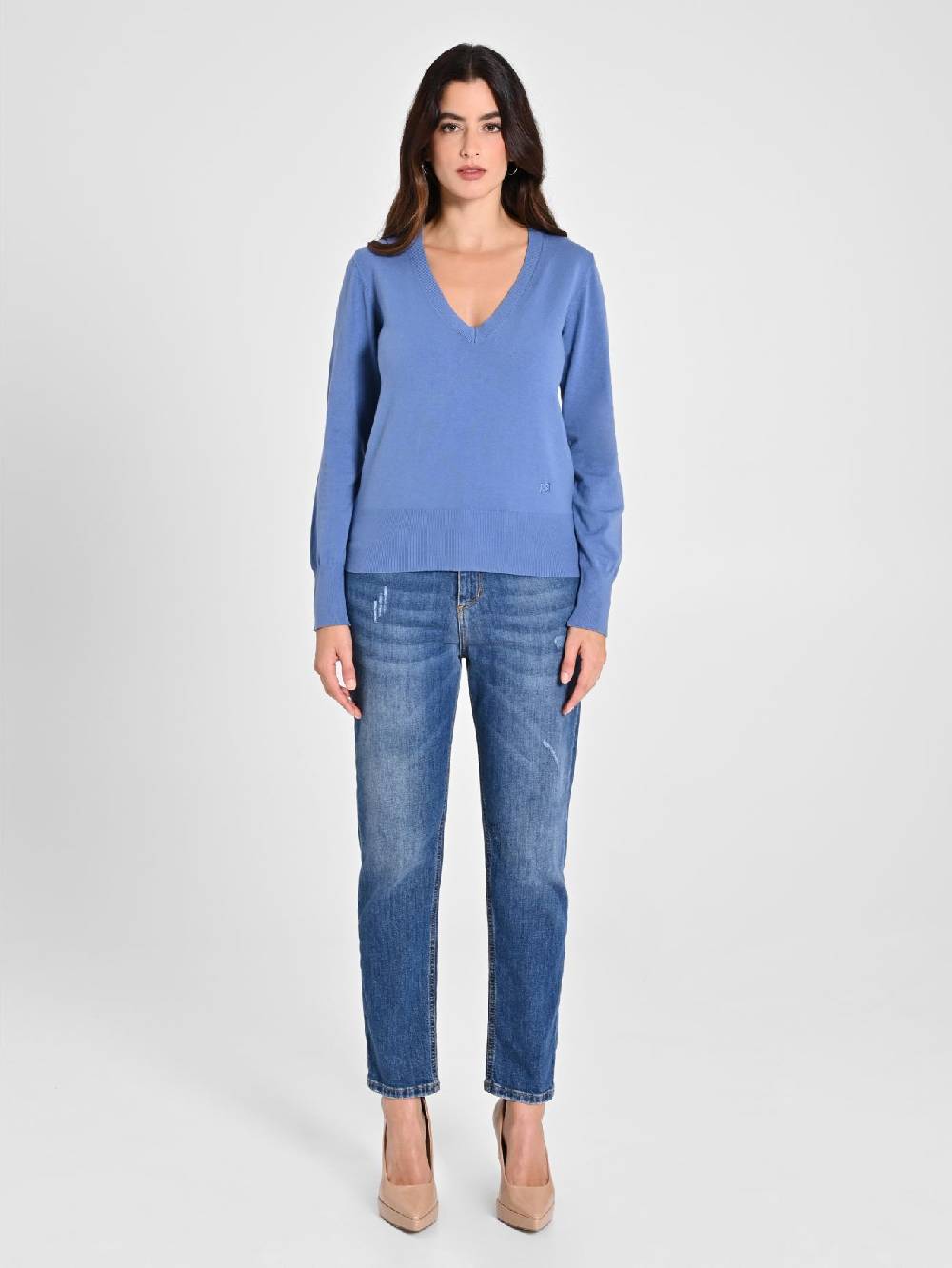Rinascimento Maglia con Scollo a "V" Blu Avio Ecotec® Vendita Calda
