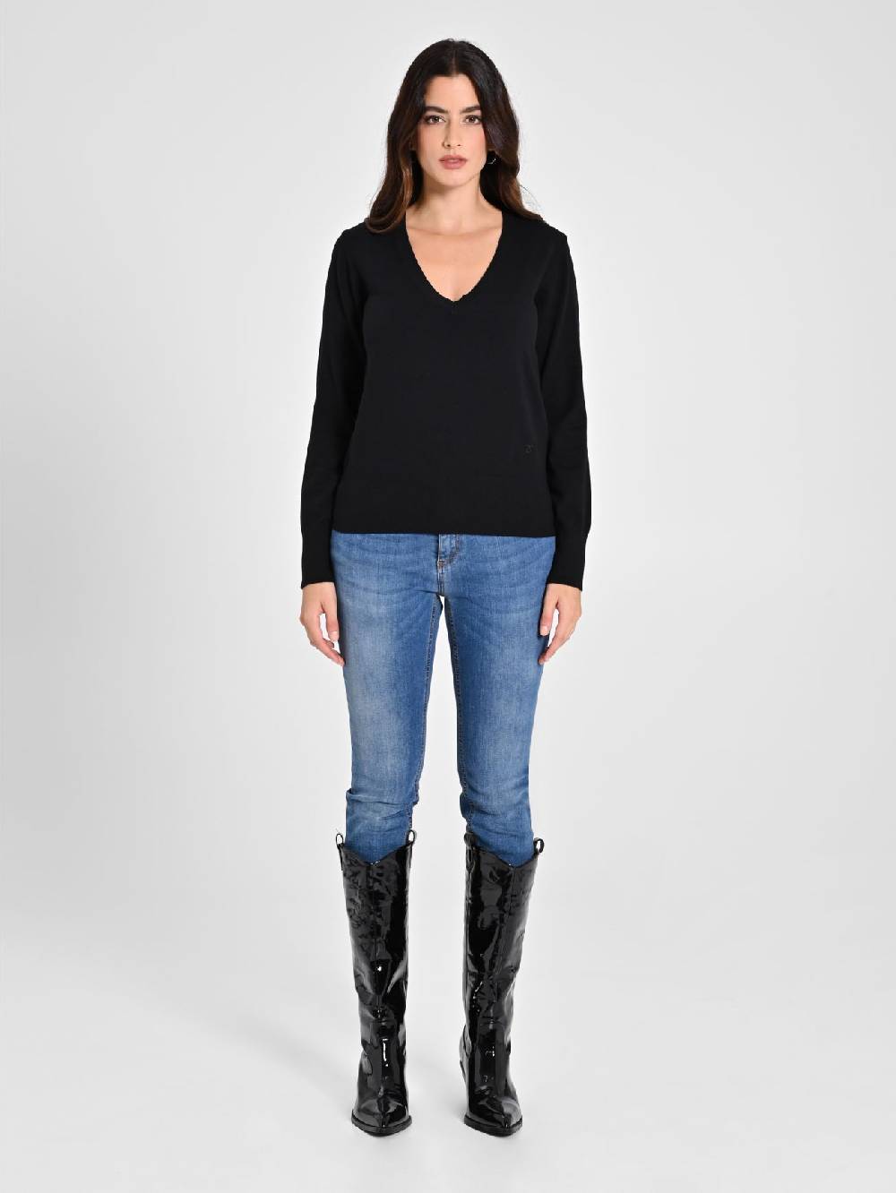 Rinascimento Maglia con Scollo a "V" Nera Ecotec® Vendite Flash