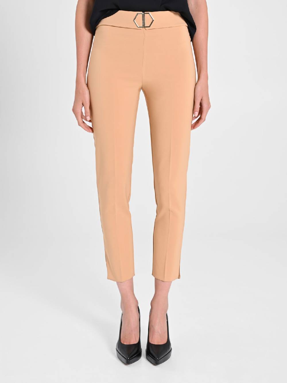 Rinascimento Pantaloni Cammello Fibbia Geometrica Negozio