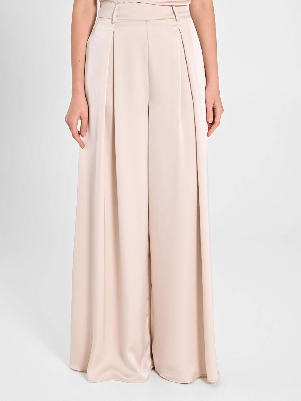 Rinascimento Pantaloni Palazzo in Satin Beige Nuova