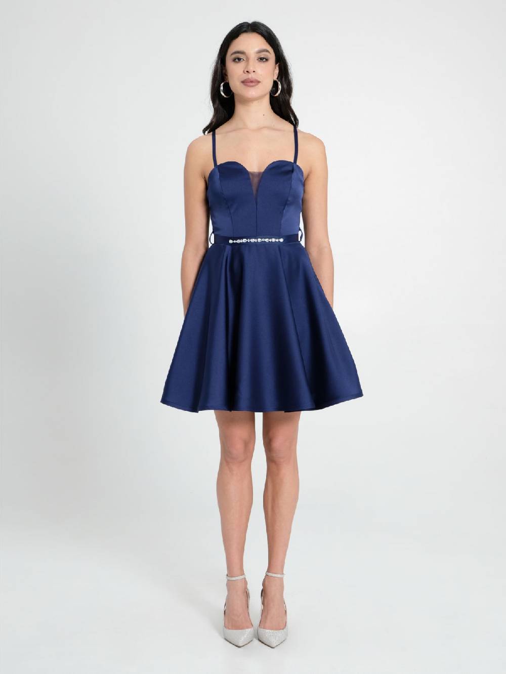 Rinascimento Abito a Ruota in Satin Blu Shopping Online
