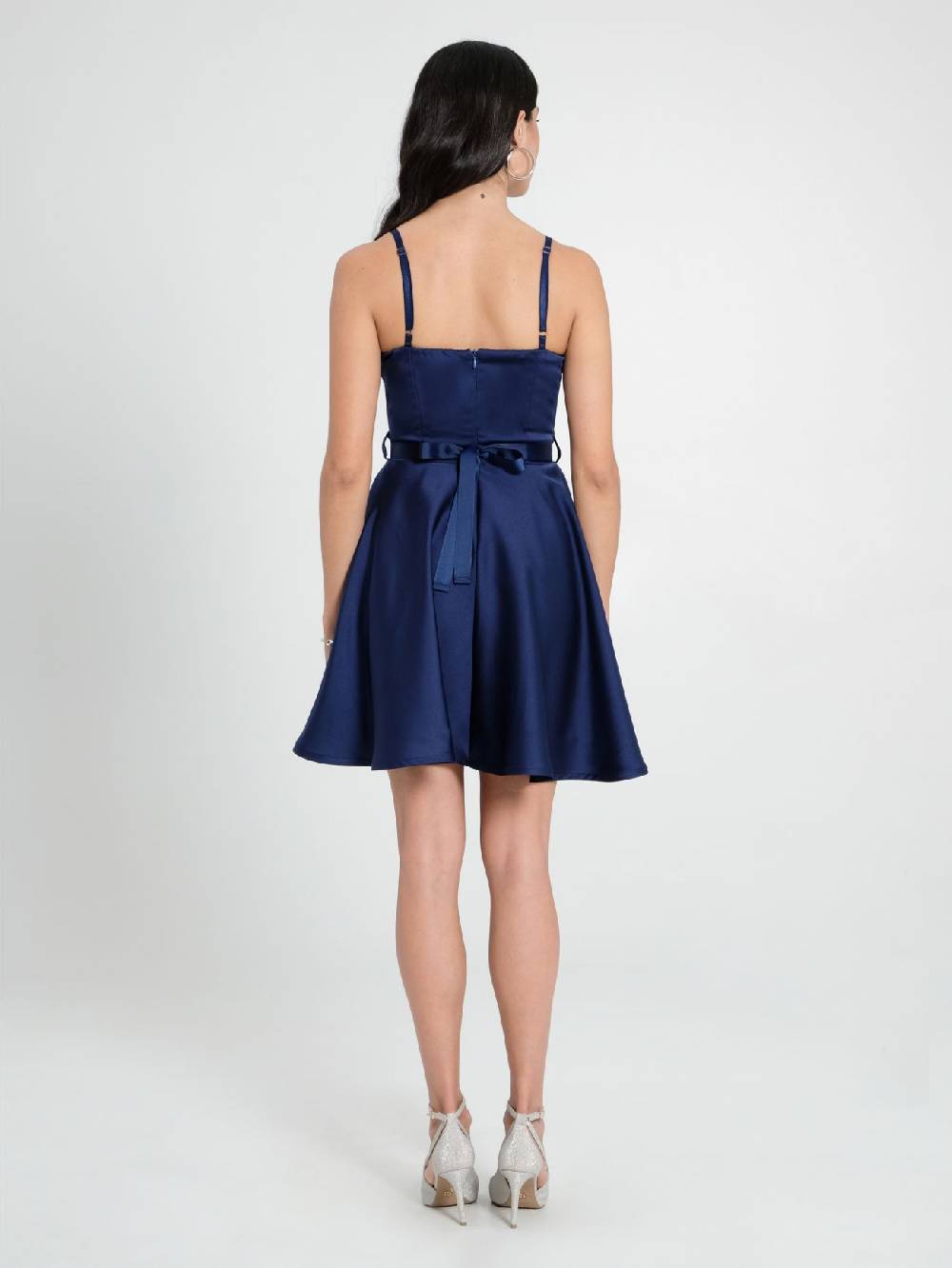 Rinascimento Abito a Ruota in Satin Blu Shopping Online