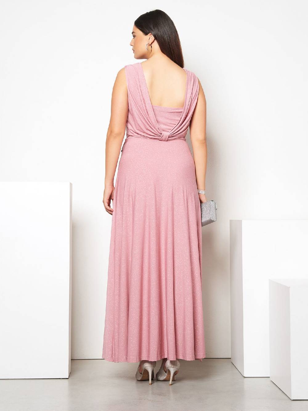 Rinascimento Abito Curvy Lungo Microglitter Rosa Vendite Flash