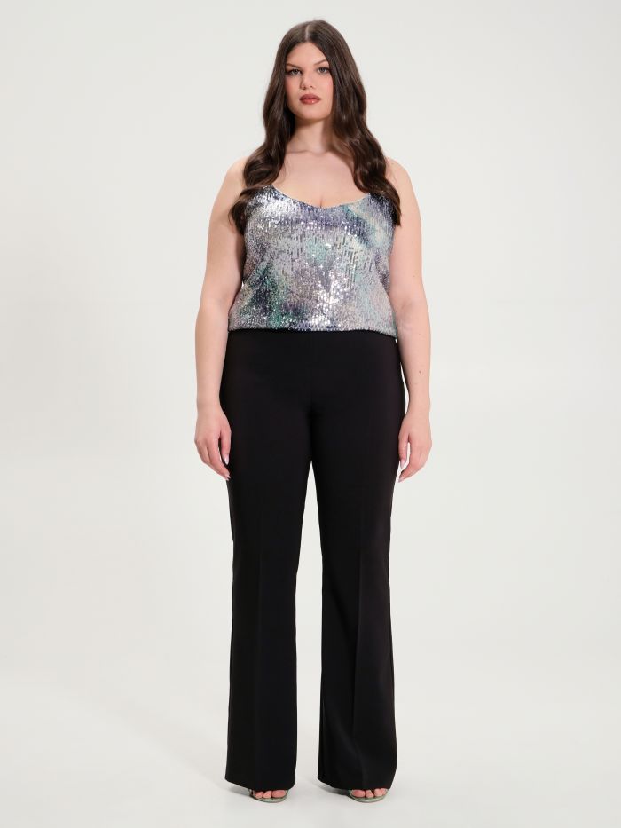Rinascimento Pantaloni Curvy a Palazzo in Tessuto Tecnico Qualità