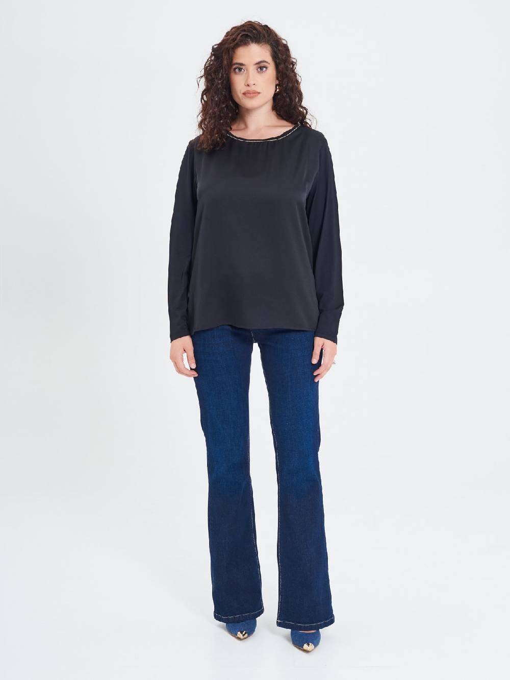 Rinascimento Blusa Curvy Envers Satin Nera Pezzi Unici