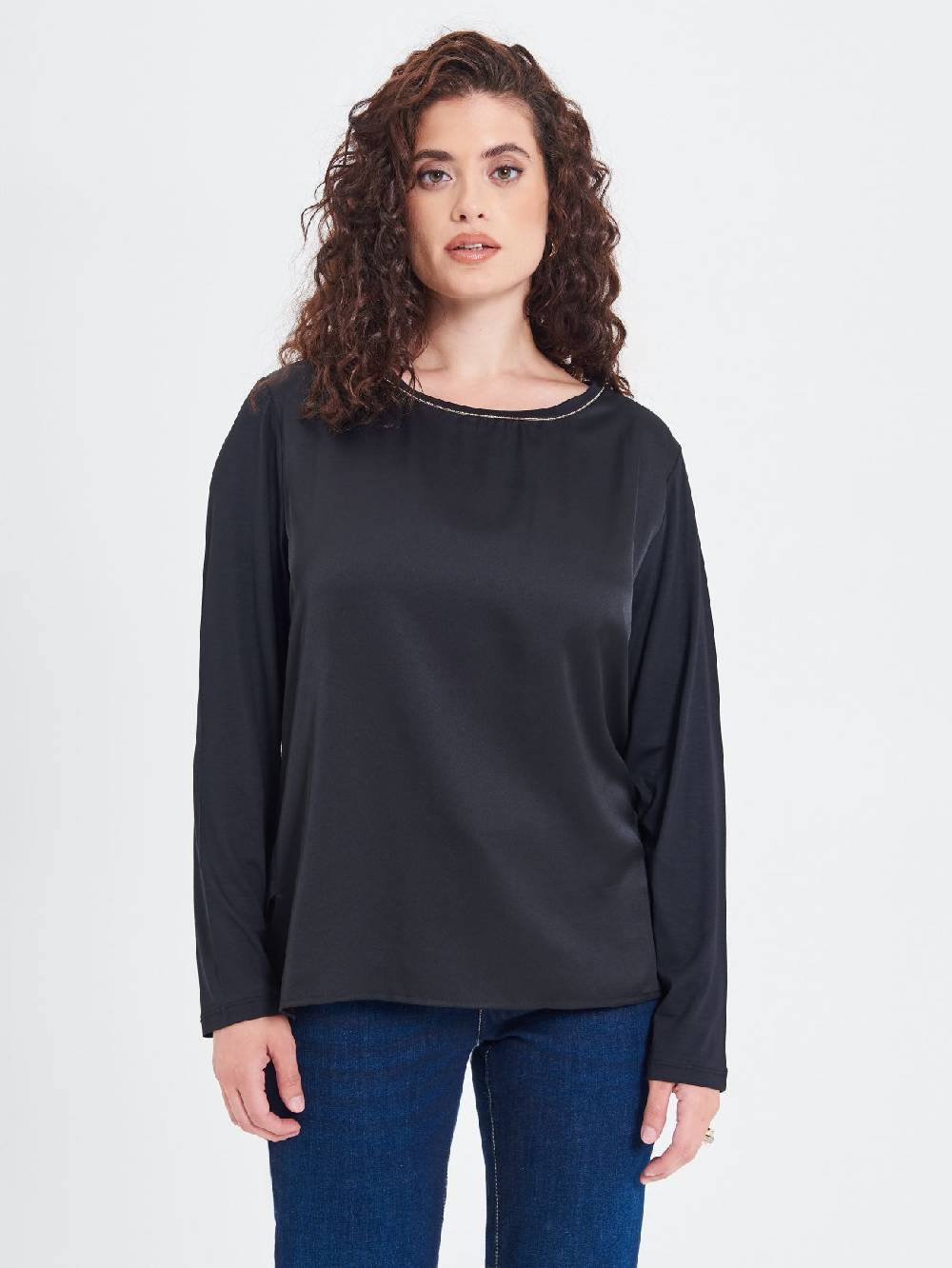 Rinascimento Blusa Curvy Envers Satin Nera Pezzi Unici