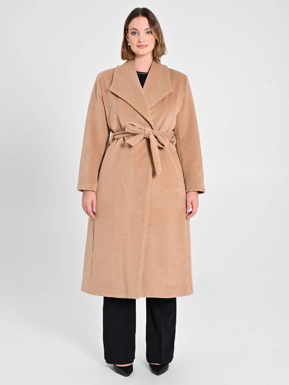 Rinascimento Cappotto Curvy Vestaglia Cammello In Linea