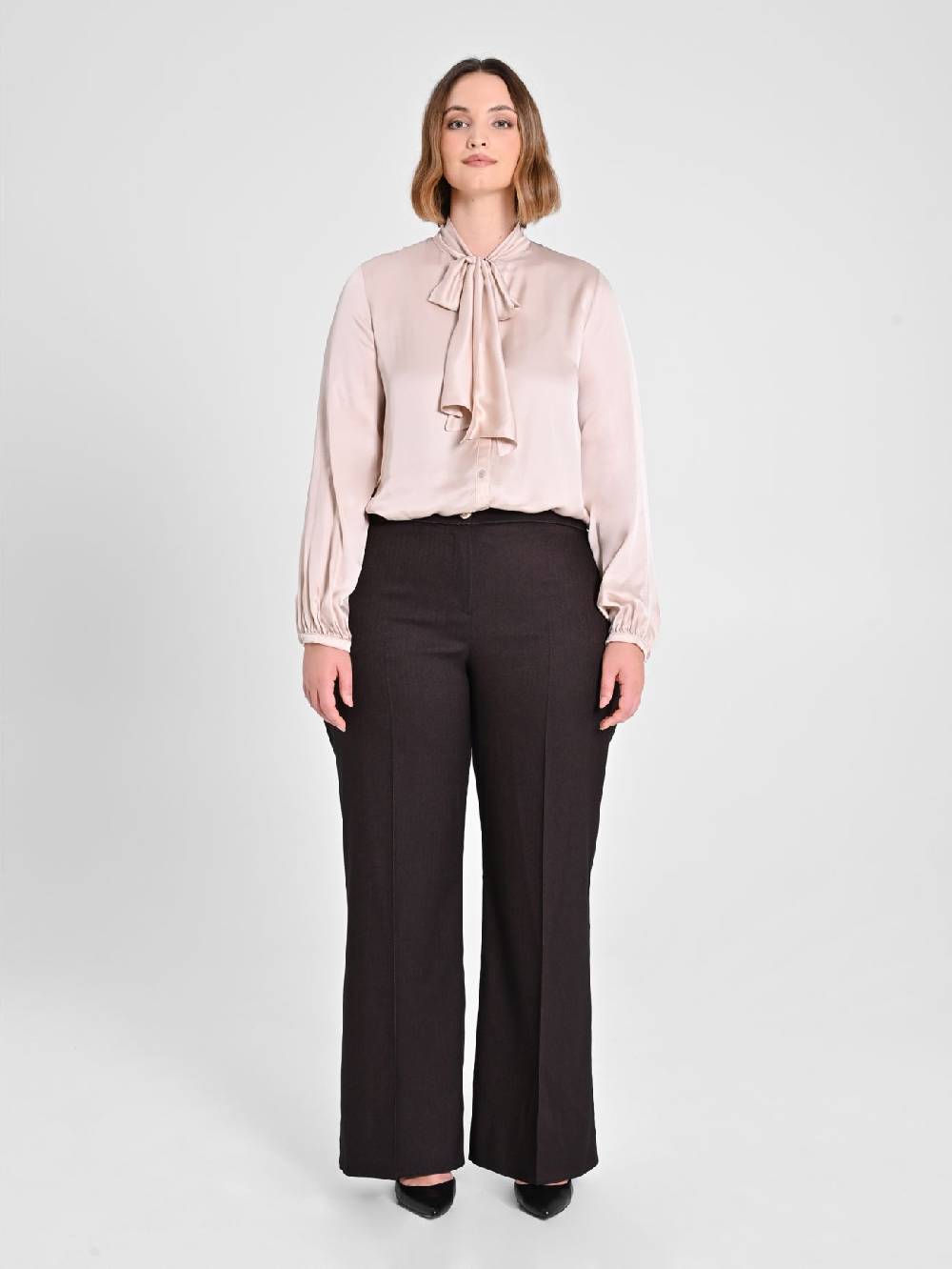 Rinascimento Pantaloni Curvy in Poliviscosa Marrone Vendita