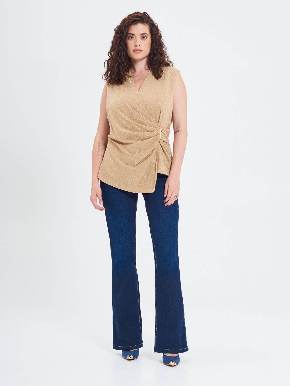 Rinascimento Top Curvy in Lurex Oro Prezzo Ridotto