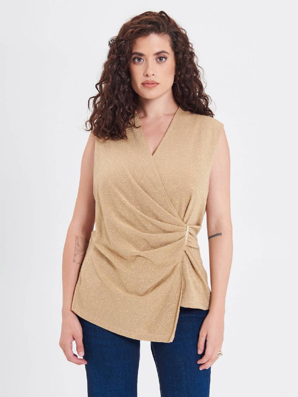 Rinascimento Top Curvy in Lurex Oro Prezzo Ridotto