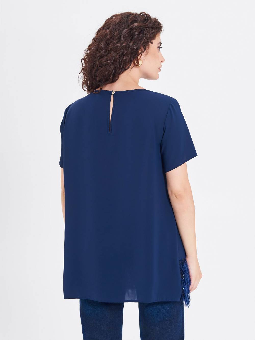 Rinascimento Blusa Curvy con Piume Lurex Offerta