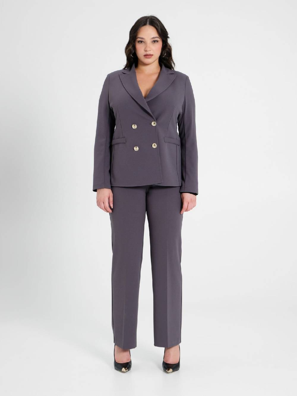 Rinascimento Giacca Curvy Doppiopetto Grigio Scuro Vendita Calda
