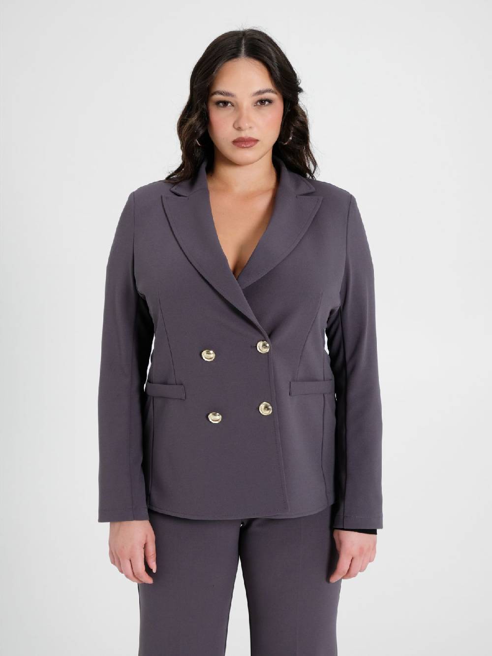 Rinascimento Giacca Curvy Doppiopetto Grigio Scuro Vendita Calda