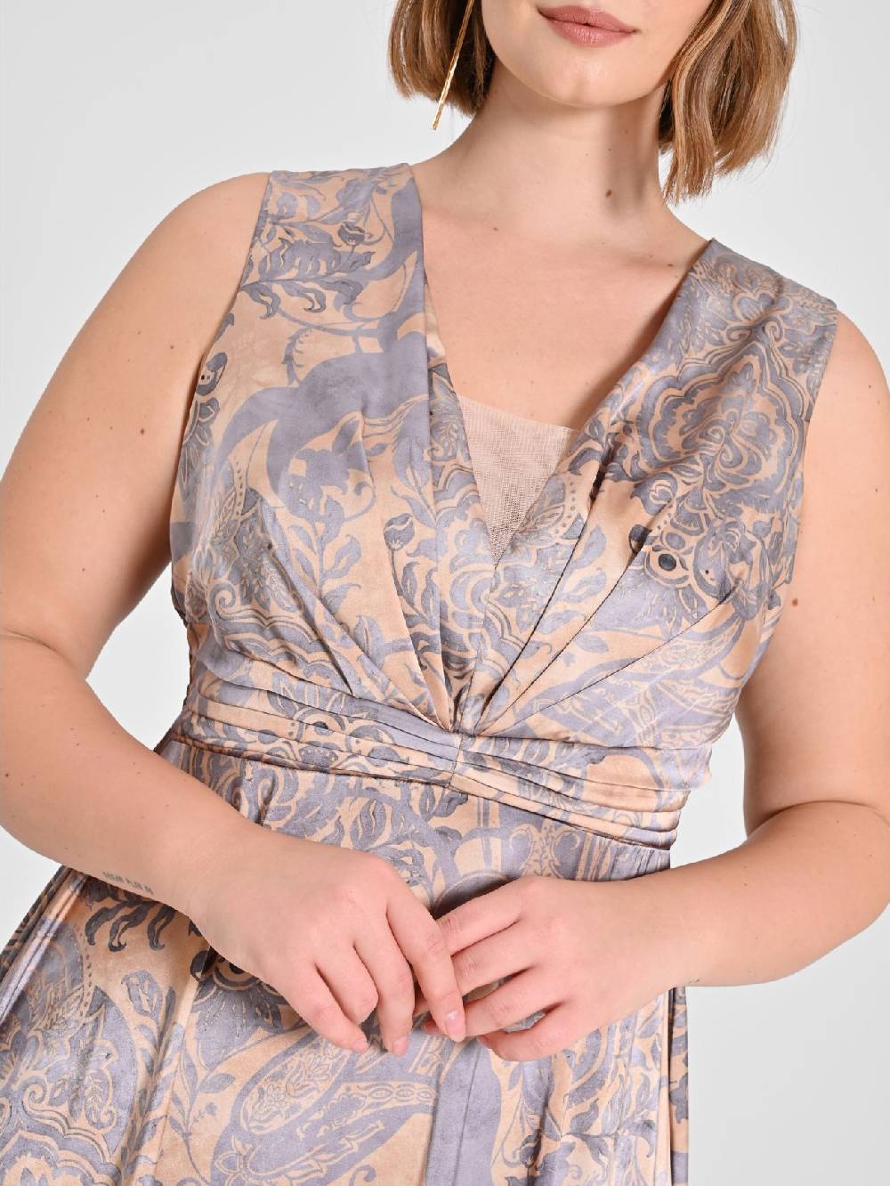 Rinascimento Abito curvy in raso stampa cachemire Saldi Di Fabbrica