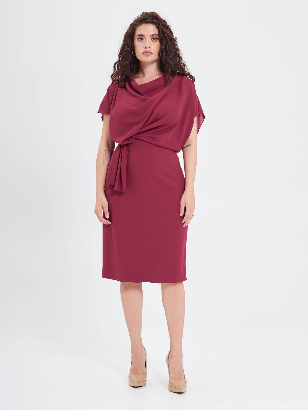 Rinascimento Abito Curvy Nodo Bordeaux Negozio