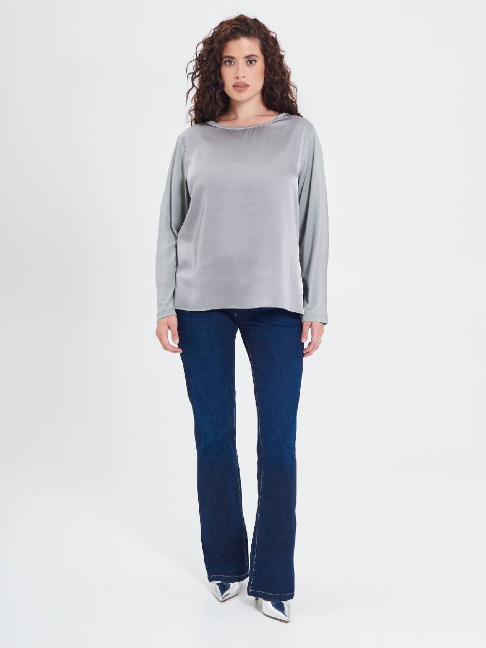 Rinascimento Blusa Curvy Envers Satin Grigia Offerta Giorno del Papà