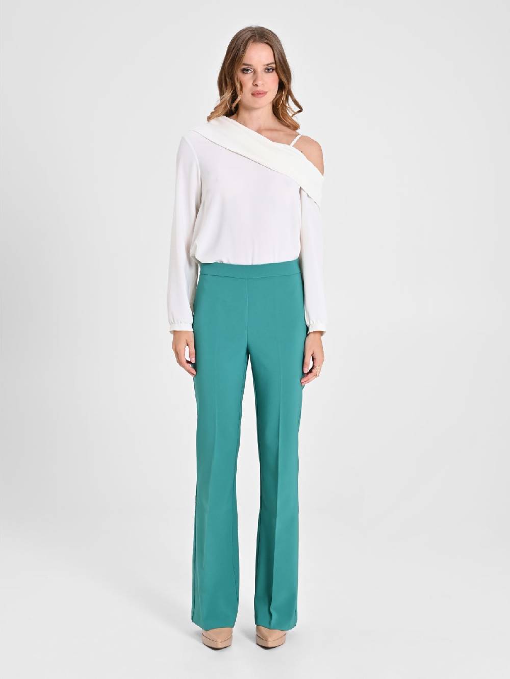 Rinascimento Pantaloni Flared in Tessuto Tecnico Verde Giada Donna Enormi risparmi