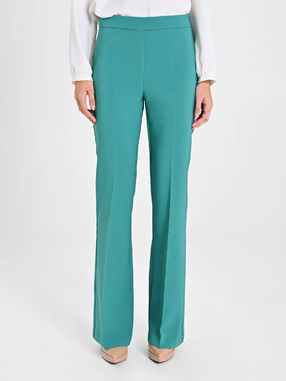 Rinascimento Pantaloni Flared in Tessuto Tecnico Verde Giada Donna Enormi risparmi