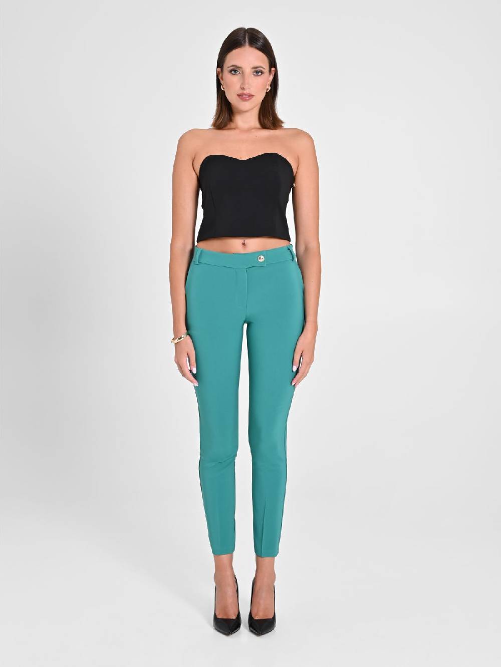 Rinascimento Pantaloni Straight in Tessuto Tecnico Verde Giada Sconti VIP
