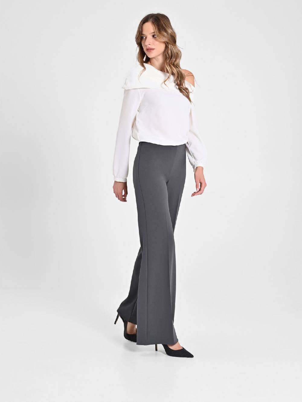 Rinascimento Pantaloni Palazzo in Scuba mano Crepe Grigio