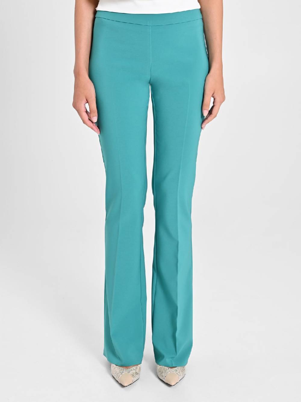 Rinascimento Pantaloni Flared in Tessuto Tecnico Verde Giada Fino al 55% di sconto