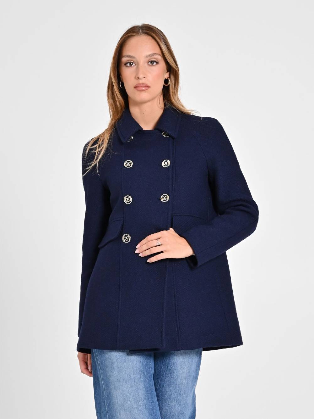 Rinascimento Cappotto Doppiopetto Blu Trasporto libero internazionale