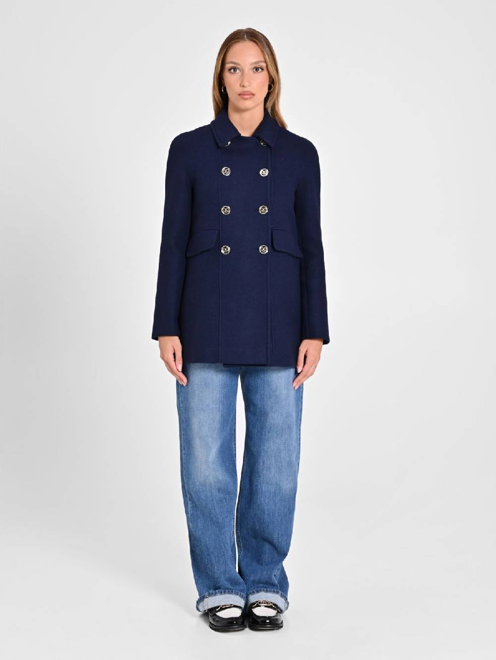 Rinascimento Cappotto Doppiopetto Blu Trasporto libero internazionale