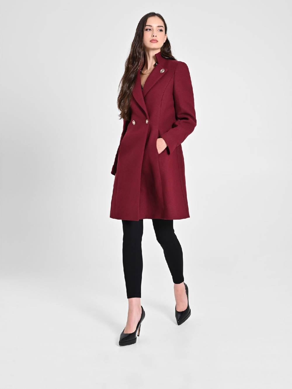 Rinascimento Cappotto Bordeaux con Collo in Piedi Officina