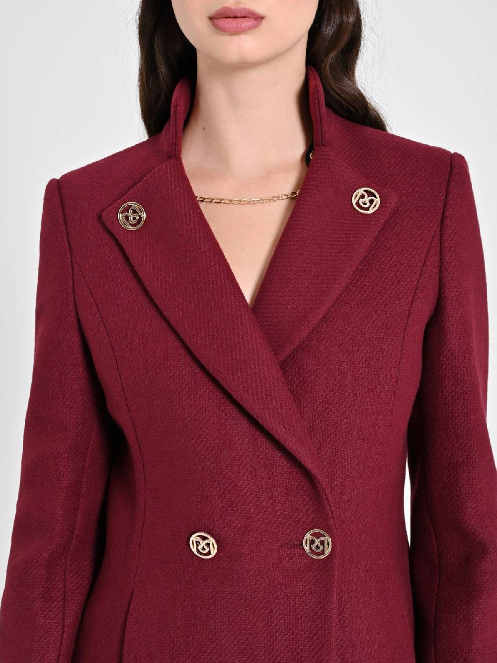 Rinascimento Cappotto Bordeaux con Collo in Piedi Officina