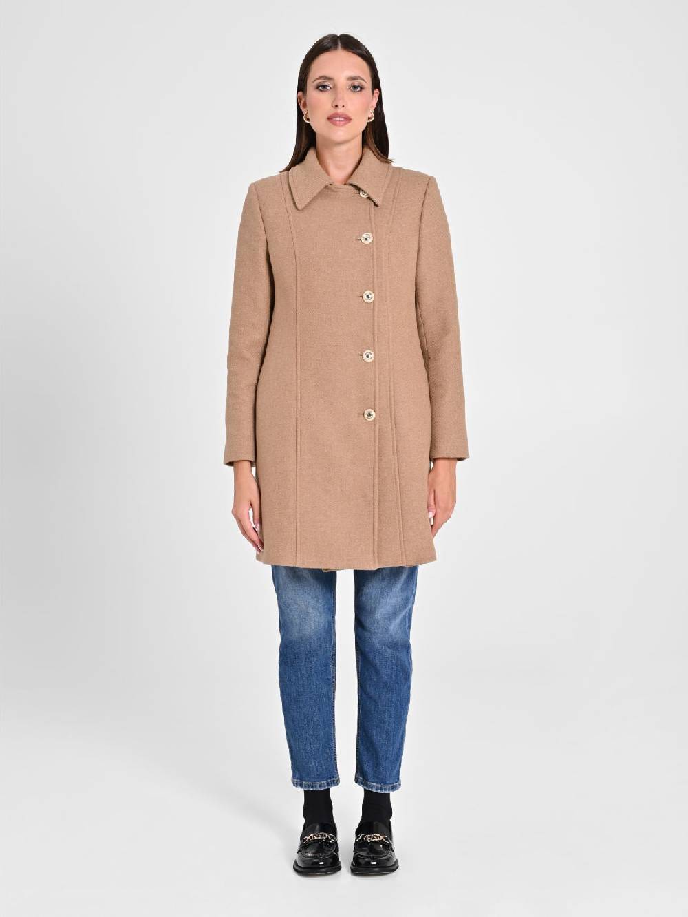Rinascimento Cappotto Cammello con Bottoni Dorati In vendita