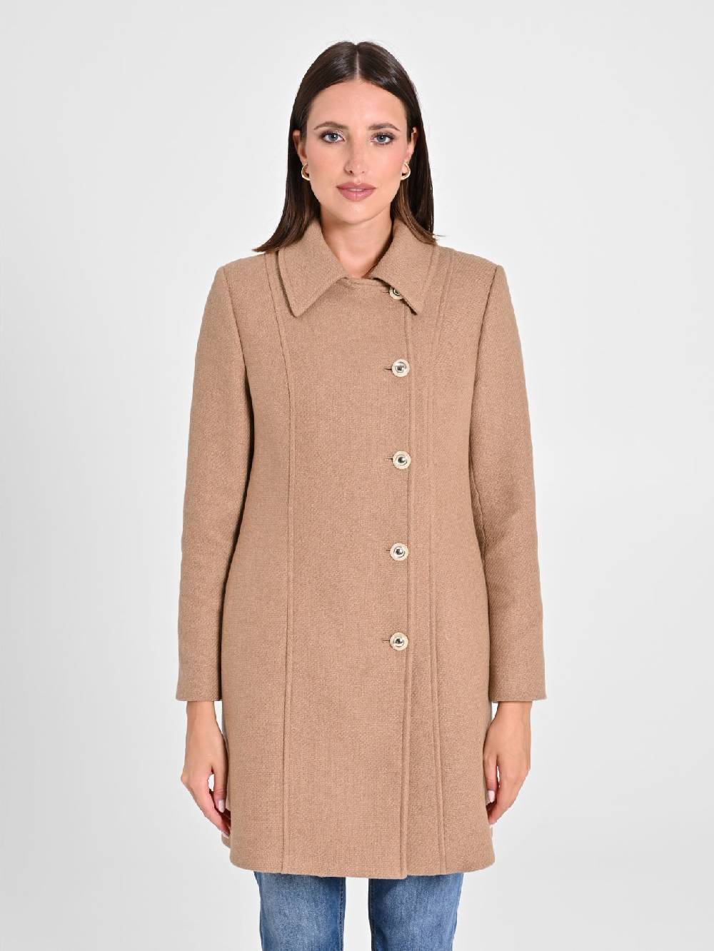 Rinascimento Cappotto Cammello con Bottoni Dorati In vendita