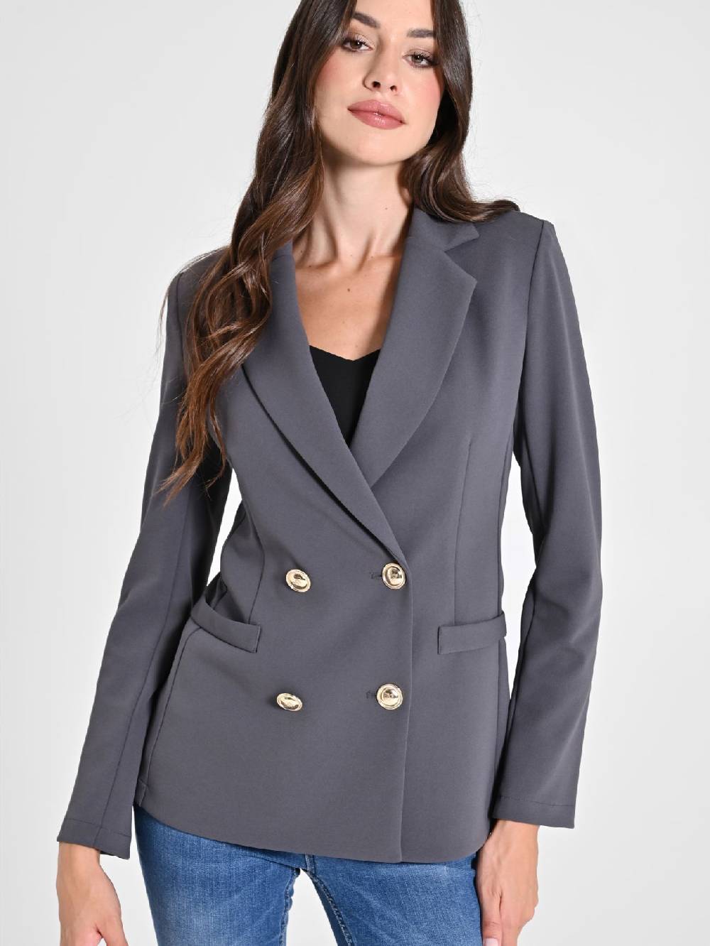 Rinascimento Giacca Doppiopetto Grigio Scuro in Scuba mano Crepe Duty-free