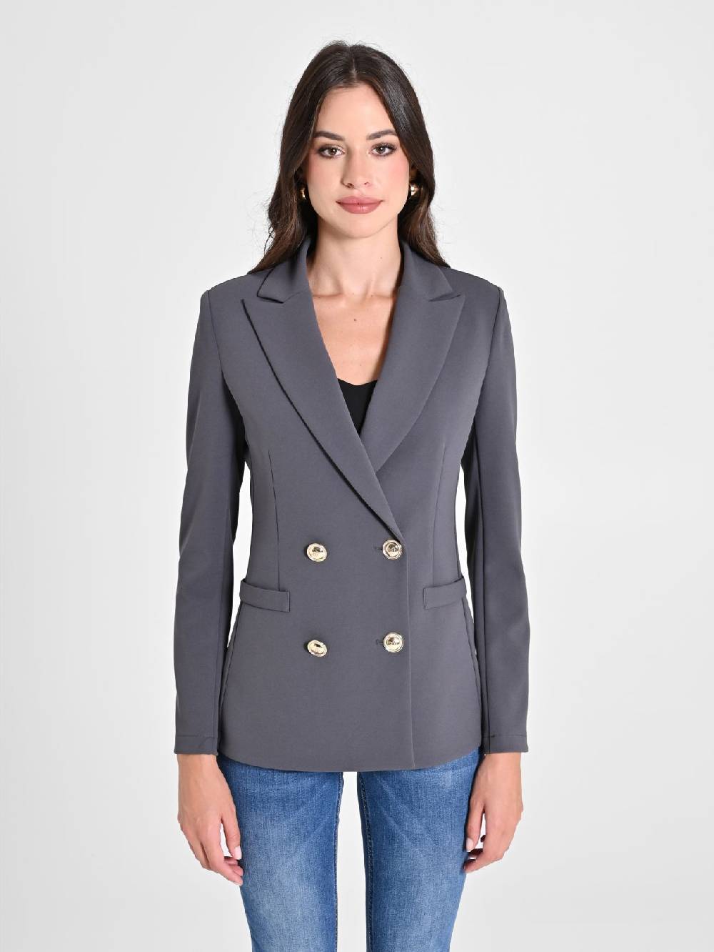 Rinascimento Giacca Doppiopetto Grigio Scuro in Scuba mano Crepe Duty-free