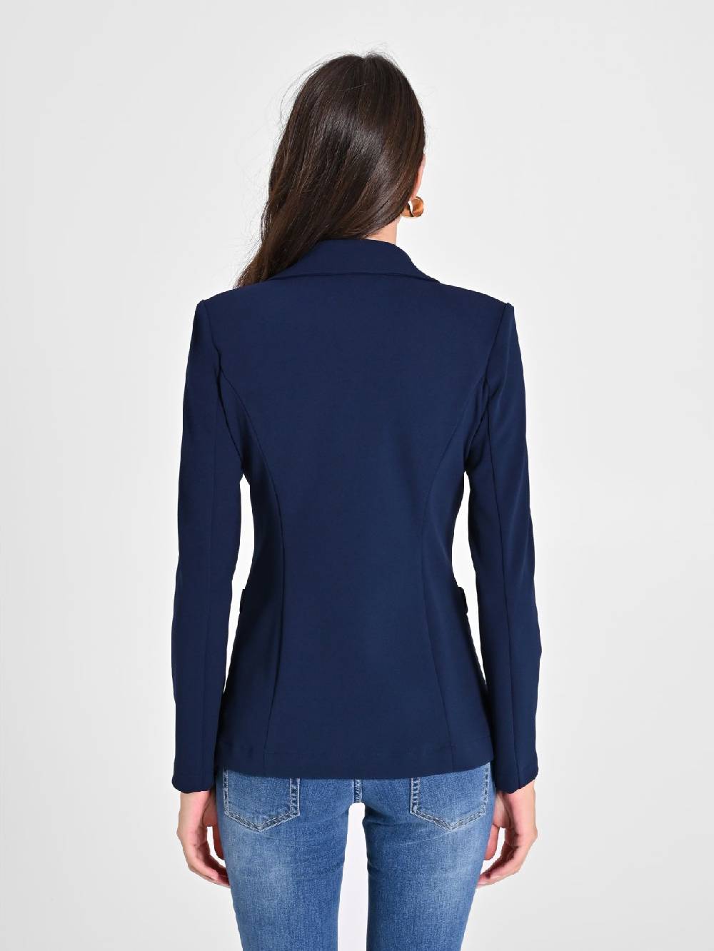Rinascimento Giacca Doppiopetto Blu in Scuba mano Crepe 50% di sconto per tempo limitato