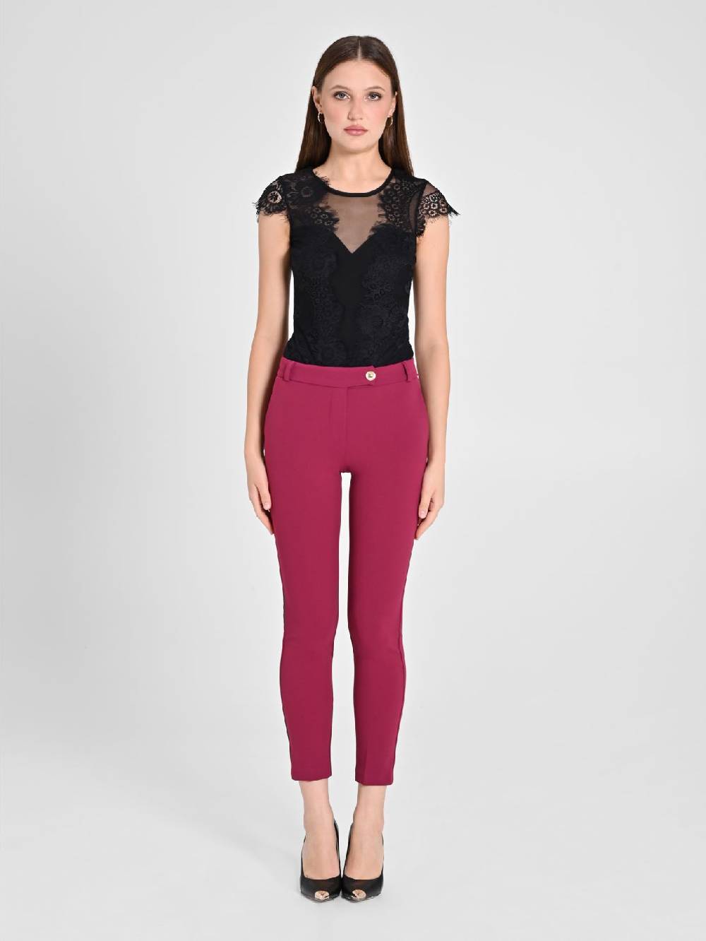 Rinascimento Pantaloni Straight in Scuba mano Crepe Bordeaux Negozi Online