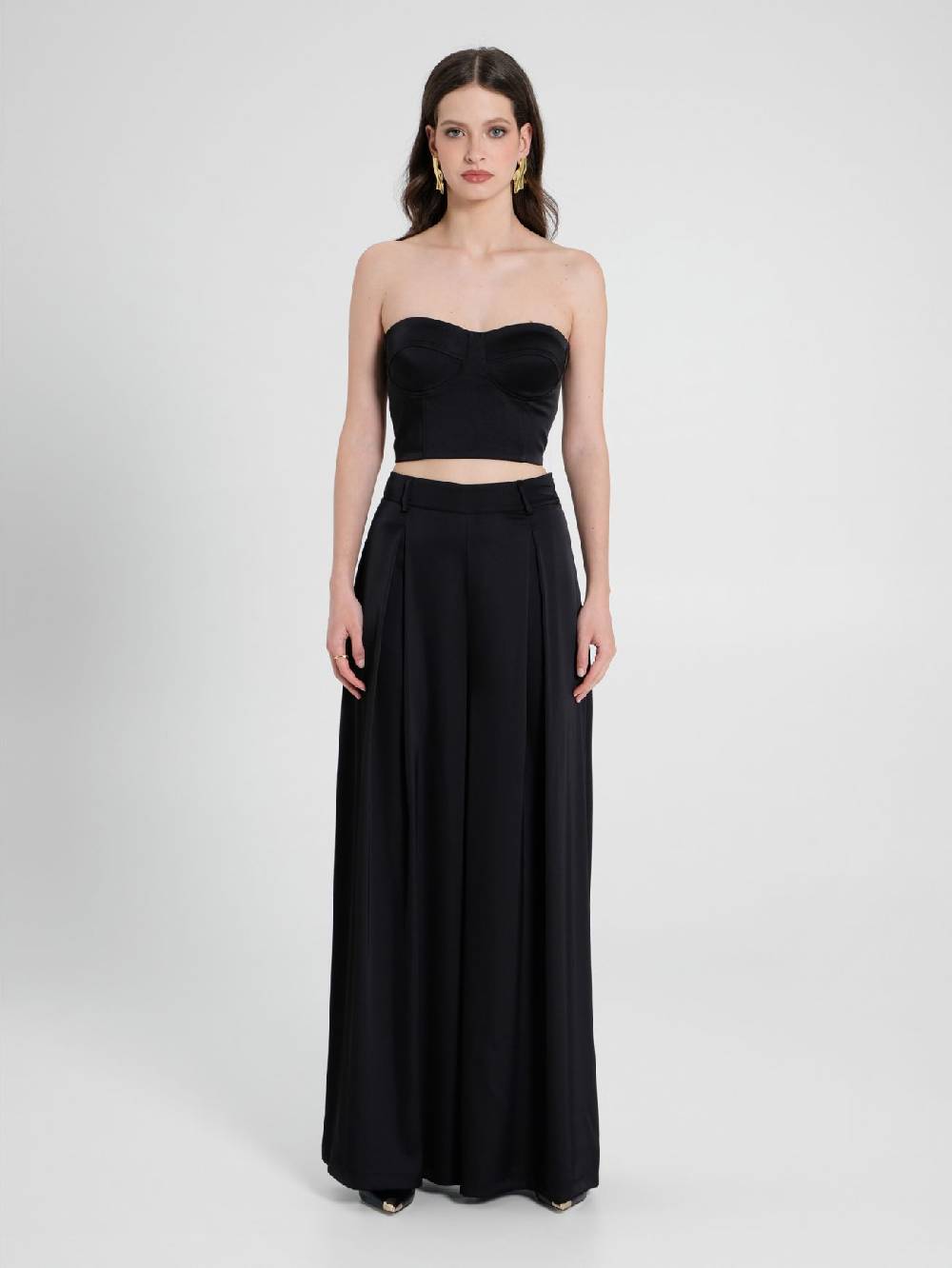 Rinascimento Pantaloni Palazzo in Satin Nero Prezzo Ridotto