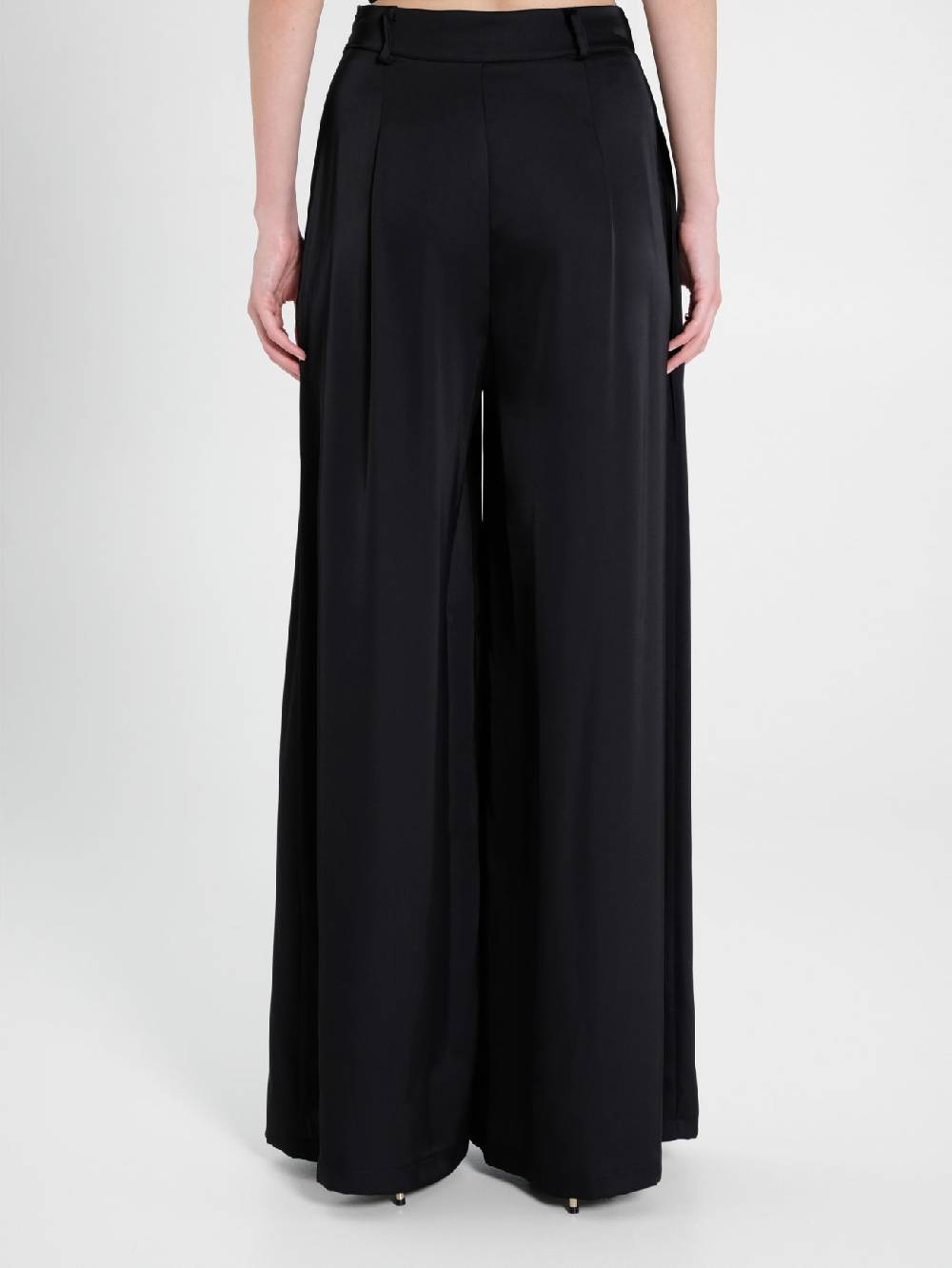 Rinascimento Pantaloni Palazzo in Satin Nero Prezzo Ridotto