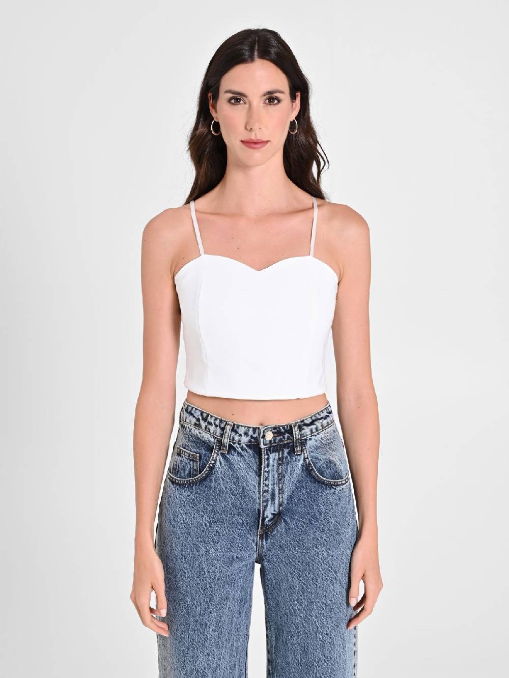 Rinascimento Crop Top Bianco con Scollo a Cuore Economico