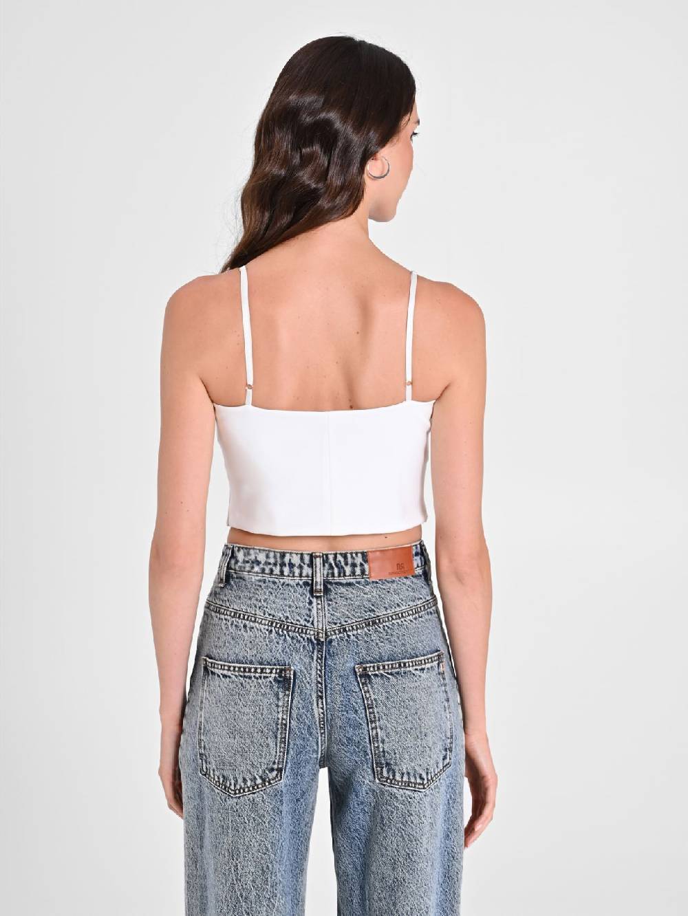 Rinascimento Crop Top Bianco con Scollo a Cuore Economico