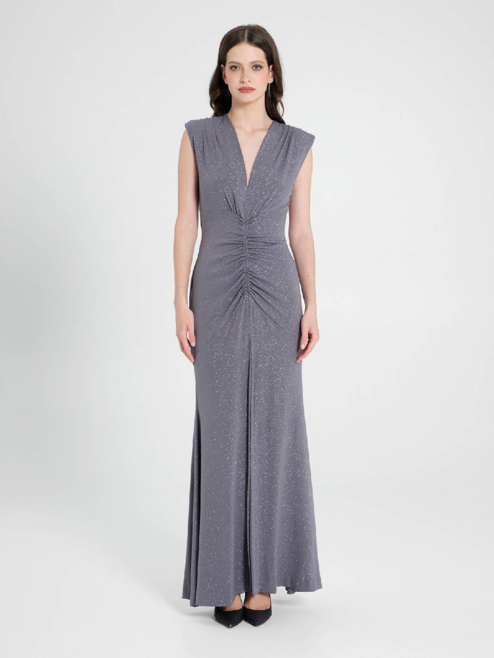 Rinascimento Abito Arriccio Microglitter Grigio Donna Negozio