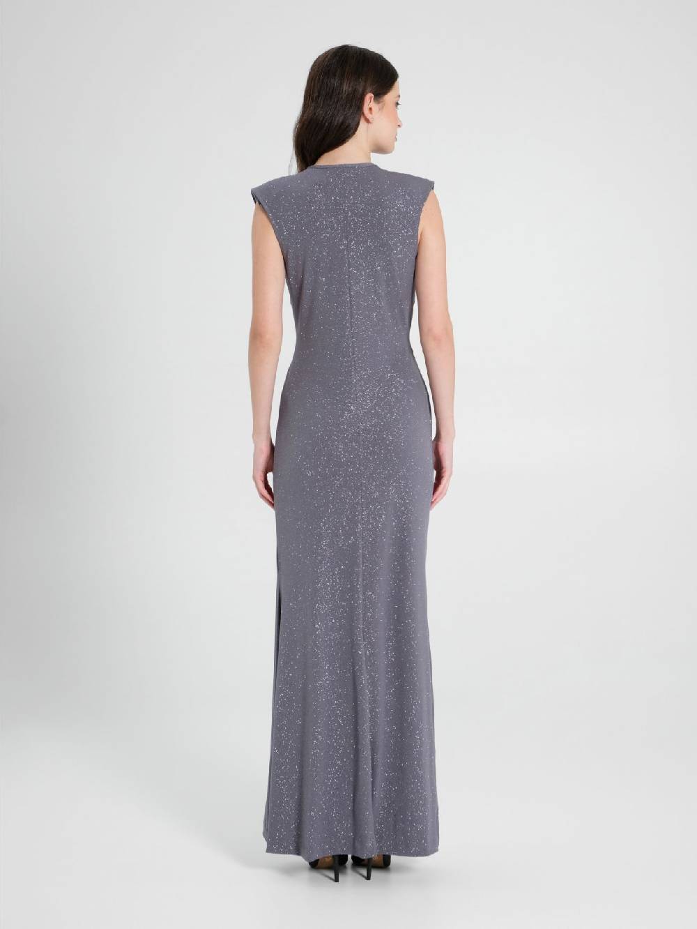 Rinascimento Abito Arriccio Microglitter Grigio Donna Negozio