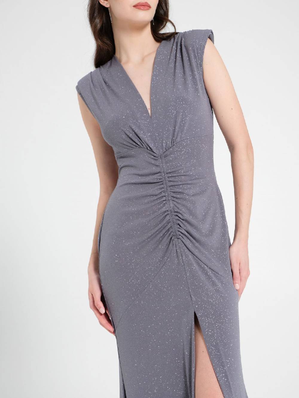 Rinascimento Abito Arriccio Microglitter Grigio Donna Negozio