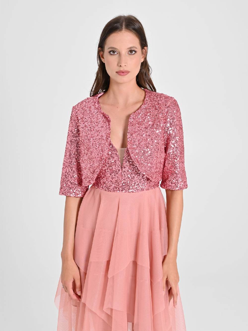 Rinascimento Coprispalle Aperto in Paillettes Rosa Offerta speciale della fabbrica