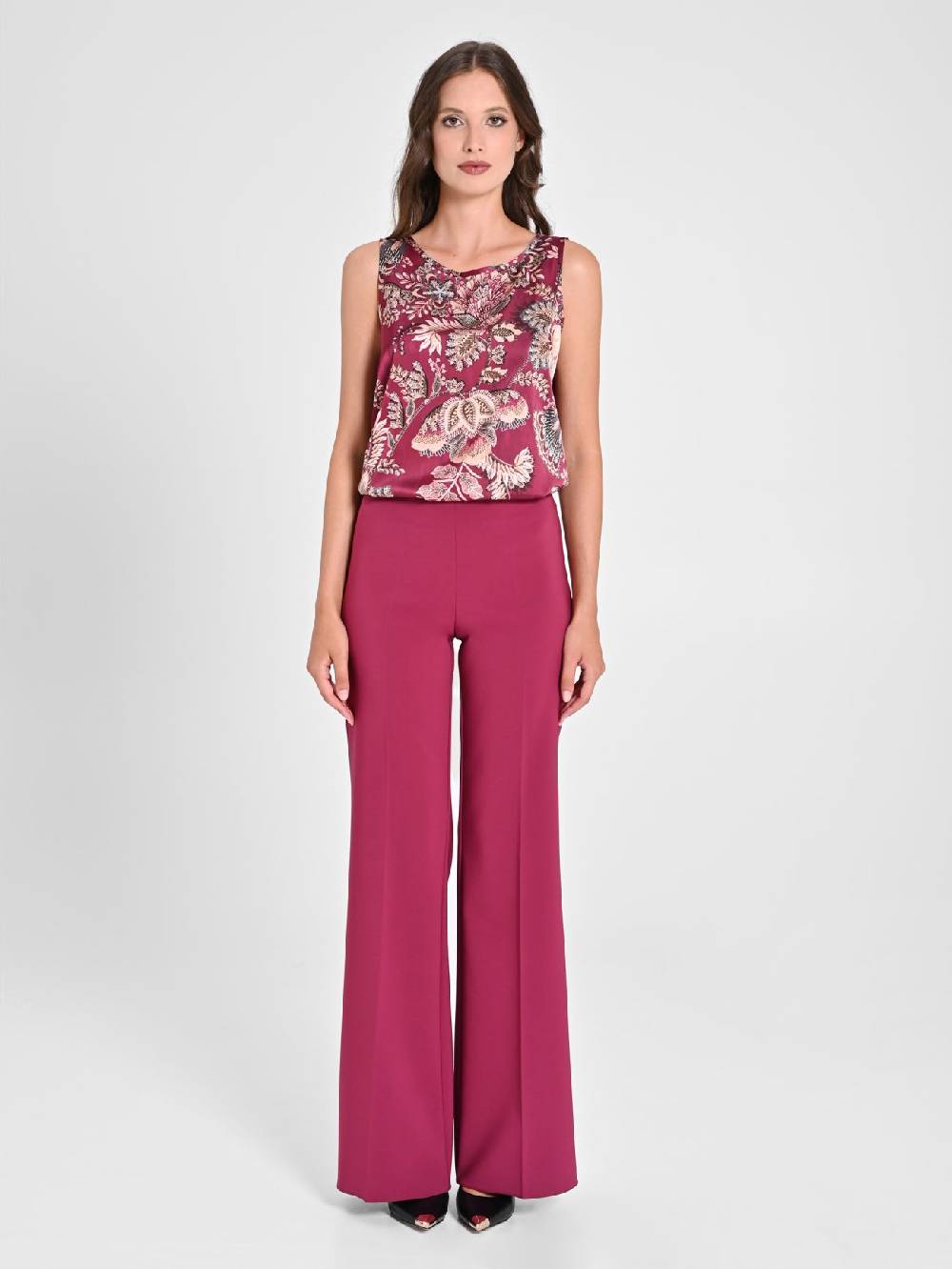 Rinascimento Pantaloni Palazzo in Tessuto Tecnico Bordeaux Donna Super sconto