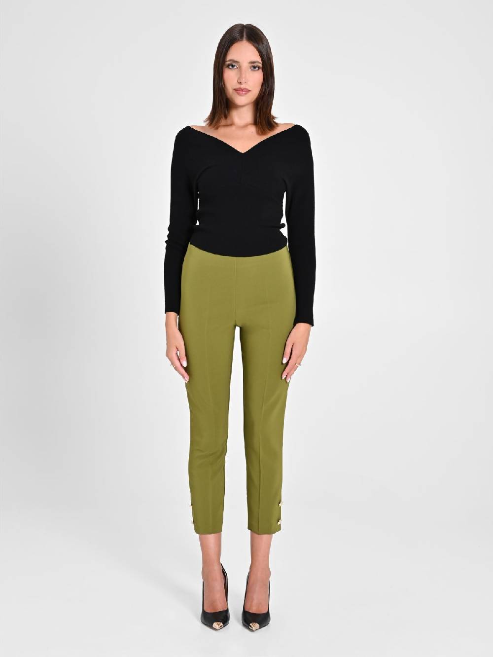 Rinascimento Pantaloni Slim in Tessuto Tecnico Verde Muschio Limitato a 3 giorni