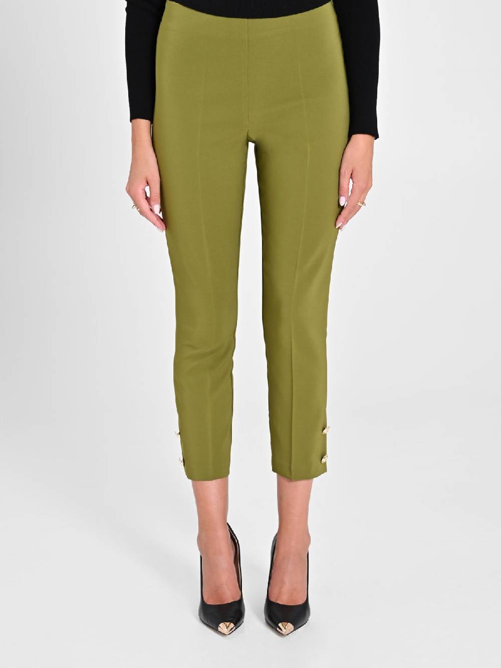 Rinascimento Pantaloni Slim in Tessuto Tecnico Verde Muschio Limitato a 3 giorni