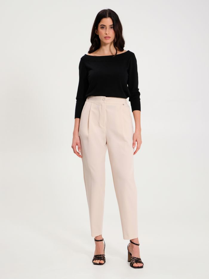 Rinascimento Pantaloni Carota con Punto Smock Beige Vendita Calda